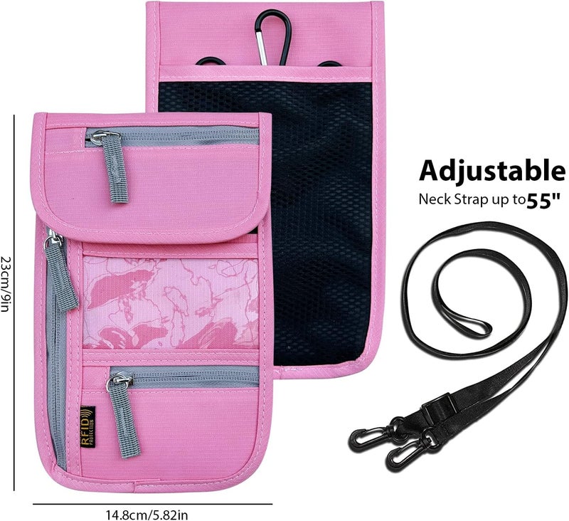 Jonyee Travel Neck Wallet, RFID Blocking Passport Holder with Adjustable Neck Strap for Men and Women to Keep Cash, Credit Cards and Travel Documents Safe - Pink - Image 2